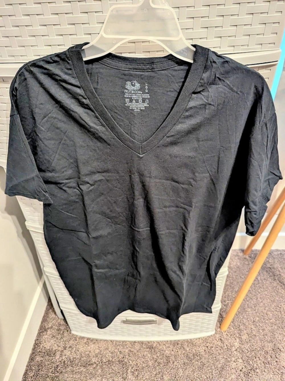 Fruit of the Loom V-Neck T-Shirt Cotton Tee Black Large 6 Black And 6 Gray.